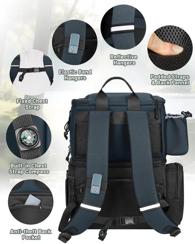 Alt view image 5 of 7 - Fishing Backpack with 4 Tackle Boxes, Fishing Bag with Rod Holder | 3600 Tackle Box 4 Pack, Water Resistant Tackle Backpack with Cooler Compartment, Safety Compass, Gifts for Fishermen