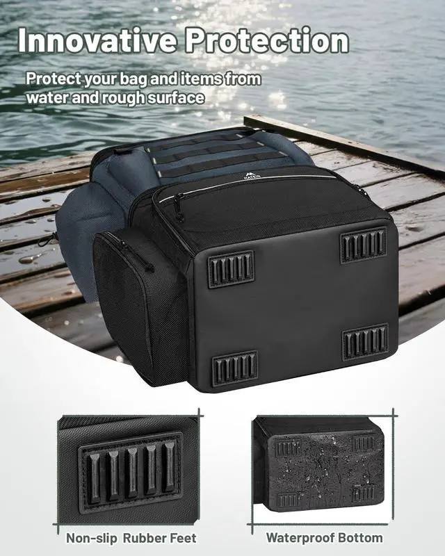 Alt view image 7 of 7 - Fishing Backpack with 4 Tackle Boxes, Fishing Bag with Rod Holder | 3600 Tackle Box 4 Pack, Water Resistant Tackle Backpack with Cooler Compartment, Safety Compass, Gifts for Fishermen