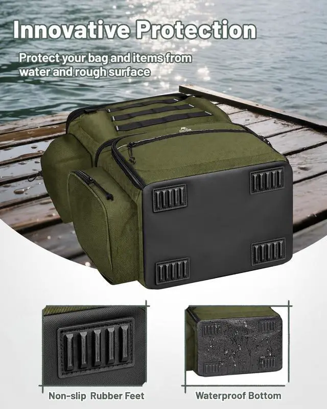 Alt view image 7 of 7 - Fishing Backpack with 4 Tackle Boxes, Fishing Bag with Rod Holder | 3600 Tackle Box 4 Pack, Water Resistant Tackle Backpack with Cooler Compartment, Safety Compass, Gifts for Fishermen