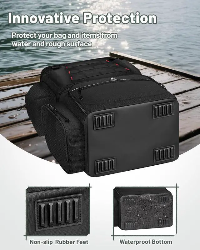 Alt view image 7 of 7 - Fishing Backpack with 4 Tackle Boxes, Fishing Bag with Rod Holder | 3600 Tackle Box 4 Pack, Water Resistant Tackle Backpack with Cooler Compartment, Safety Compass, Gifts for Fishermen