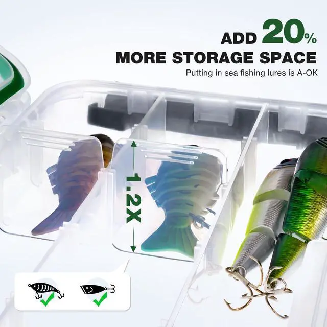 Alt view image 3 of 6 - Fishing Tackle Box, Waterproof 3600 and 3700 Tackle Trays, Plastic Tackle Box Organizer with Removable Dividers Storage Lure Box for Lures 3 Packs (3700 * 3)