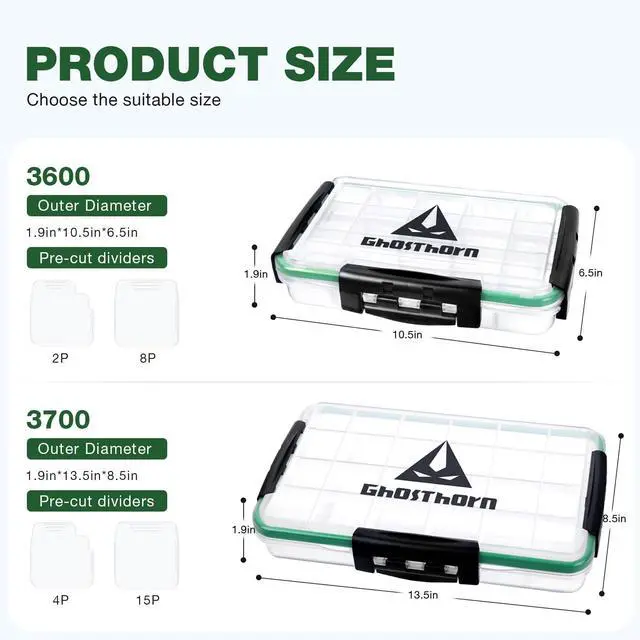 Alt view image 6 of 6 - Fishing Tackle Box, Waterproof 3600 and 3700 Tackle Trays, Plastic Tackle Box Organizer with Removable Dividers Storage Lure Box for Lures 3 Packs (3700 * 3)