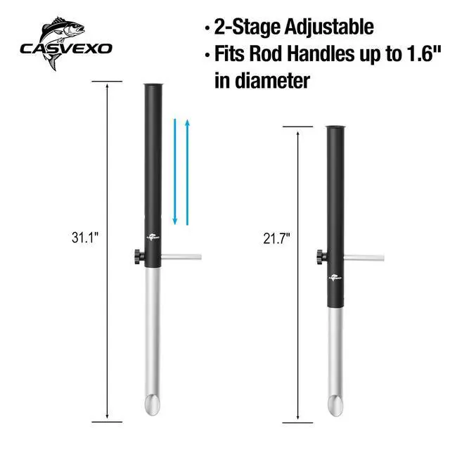 Alt view image 2 of 7 - 1/2 Pack Aluminum Sand Spikes for Surf Fishing, Beach Fishing Rod Holder, Telescopic and Portable, 2-Stage Adjustable, with Storage Bag