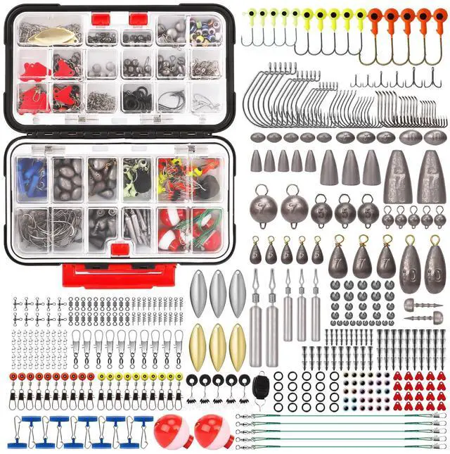 Main image of Complete Fishing Accessories - Tackle Box with Tackle Included, Fishing Hooks, Jig Heads, Sinkers, Weights, Swivels, Snaps, Bobbers, Leaders - Fishing Gear Set for Bass Trout Panfish Walleye