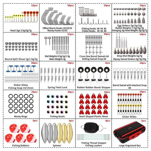 Alt view image 2 of 6 - Complete Fishing Accessories - Tackle Box with Tackle Included, Fishing Hooks, Jig Heads, Sinkers, Weights, Swivels, Snaps, Bobbers, Leaders - Fishing Gear Set for Bass Trout Panfish Walleye
