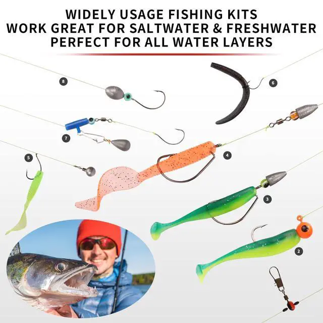 Alt view image 5 of 6 - Complete Fishing Accessories - Tackle Box with Tackle Included, Fishing Hooks, Jig Heads, Sinkers, Weights, Swivels, Snaps, Bobbers, Leaders - Fishing Gear Set for Bass Trout Panfish Walleye