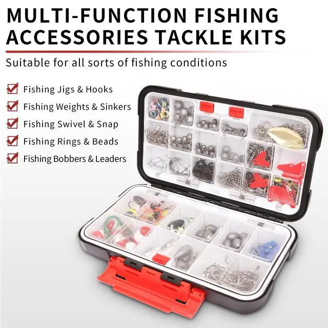 Alt view image 3 of 6 - Complete Fishing Accessories - Tackle Box with Tackle Included, Fishing Hooks, Jig Heads, Sinkers, Weights, Swivels, Snaps, Bobbers, Leaders - Fishing Gear Set for Bass Trout Panfish Walleye