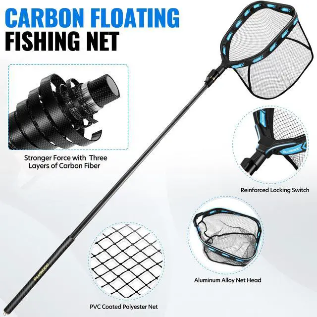 Alt view image 4 of 7 - Floating Fishing Net with Telescoping Handle, Carbon Fiber Ultralight Long Fish Net, Collapsible Landing Net 6.56/7.86Ft, Fishing Gear Kayak Accessories for Bass Trout Salmon