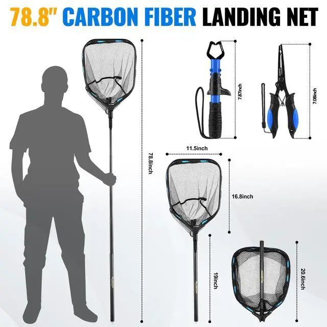 Alt view image 6 of 7 - Floating Fishing Net with Telescoping Handle, Carbon Fiber Ultralight Long Fish Net, Collapsible Landing Net 6.56/7.86Ft, Fishing Gear Kayak Accessories for Bass Trout Salmon