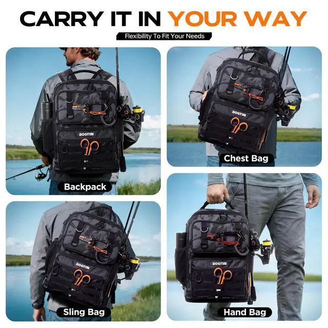 Alt view image 7 of 7 - Fishing Backpack with Tackle Boxes and Rod Holders, Fishing Bag with Fishing Lure Kit Water-resistant Sling Tackle Bag Store Gear and Equipment, Bait Gifts for Men Woman Anglers-Grey Backpack