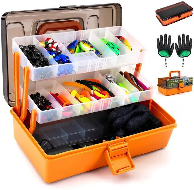Main image of Large 3-Layer Tackle Box with Tackle Included, 417Pcs Fishing Lures Kit with Bonus Small 2-Sided Box & Gloves, Pliers, Crankbait, Hooks, Freshwater Bass Fishing Gear Gift for Men & Kids