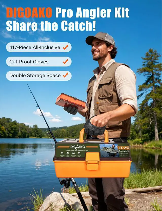 Alt view image 2 of 7 - Large 3-Layer Tackle Box with Tackle Included, 417Pcs Fishing Lures Kit with Bonus Small 2-Sided Box & Gloves, Pliers, Crankbait, Hooks, Freshwater Bass Fishing Gear Gift for Men & Kids