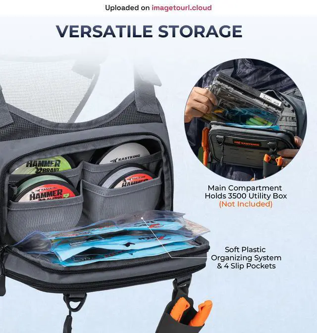 Alt view image 2 of 7 - Bait Boss Water-Resistant Fishing Chest Pack With EVA Zip-Down Workstation, MOLLE Storage, Adjustable Chest Straps