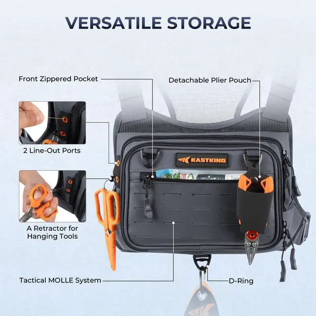 Alt view image 3 of 7 - Bait Boss Water-Resistant Fishing Chest Pack With EVA Zip-Down Workstation, MOLLE Storage, Adjustable Chest Straps