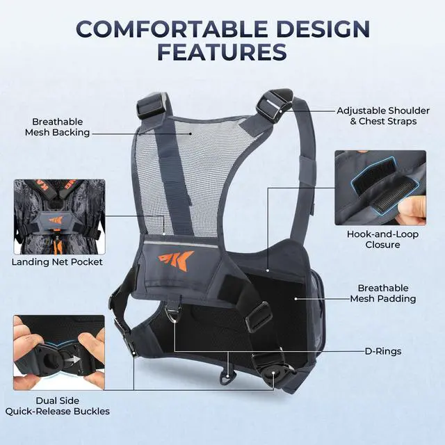 Alt view image 5 of 7 - Bait Boss Water-Resistant Fishing Chest Pack With EVA Zip-Down Workstation, MOLLE Storage, Adjustable Chest Straps