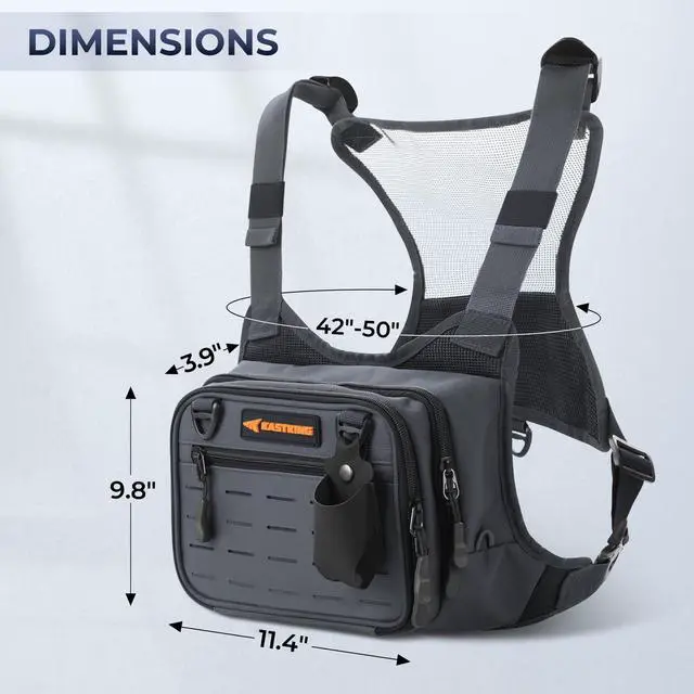 Alt view image 6 of 7 - Bait Boss Water-Resistant Fishing Chest Pack With EVA Zip-Down Workstation, MOLLE Storage, Adjustable Chest Straps