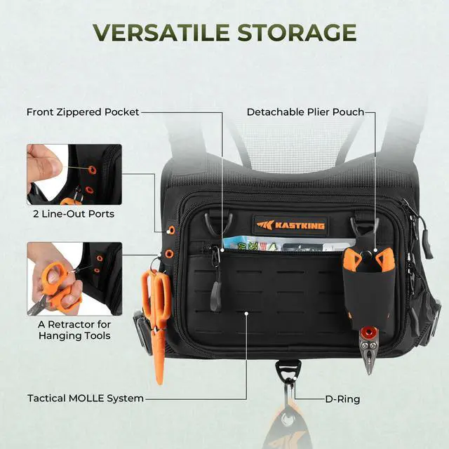 Alt view image 3 of 7 - Bait Boss Water-Resistant Fishing Chest Pack With EVA Zip-Down Workstation, MOLLE Storage, Adjustable Chest Straps