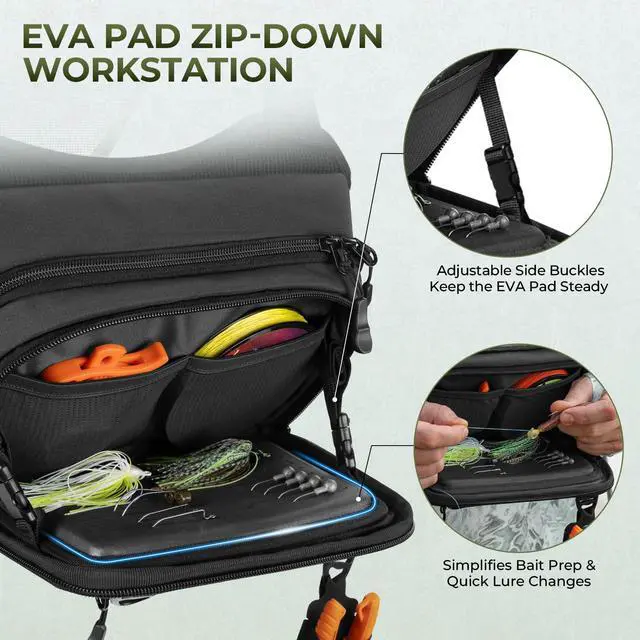 Alt view image 4 of 7 - Bait Boss Water-Resistant Fishing Chest Pack With EVA Zip-Down Workstation, MOLLE Storage, Adjustable Chest Straps