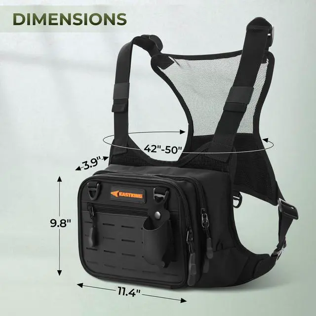 Alt view image 7 of 7 - Bait Boss Water-Resistant Fishing Chest Pack With EVA Zip-Down Workstation, MOLLE Storage, Adjustable Chest Straps