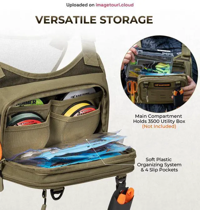 Alt view image 2 of 7 - Bait Boss Water-Resistant Fishing Chest Pack With EVA Zip-Down Workstation, MOLLE Storage, Adjustable Chest Straps