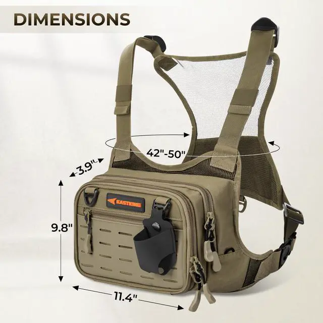 Alt view image 6 of 7 - Bait Boss Water-Resistant Fishing Chest Pack With EVA Zip-Down Workstation, MOLLE Storage, Adjustable Chest Straps