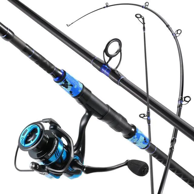 Alt view image 2 of 7 - Surf Fishing Rod and Reel Combo, 4 Piece MH/H Saltwater Fishing Combo with 5000 Size Spinning Reel(12'/15')