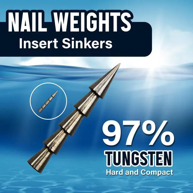 Alt view image 2 of 6 - Tungsten Nail Weights for Bass Fishing - Insert Sinkers for Wacky Rig, Neko Rig and Soft Plastic Lures - Freshwater and Saltwater - 25-Pack