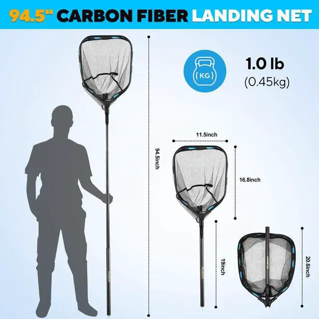Alt view image 4 of 7 - Floating Fishing Net with Telescoping Handle, Carbon Fiber Ultralight Long Fish Net, Collapsible Landing Net 6.56/7.86Ft, Fishing Gear Kayak Accessories for Bass Trout Salmon