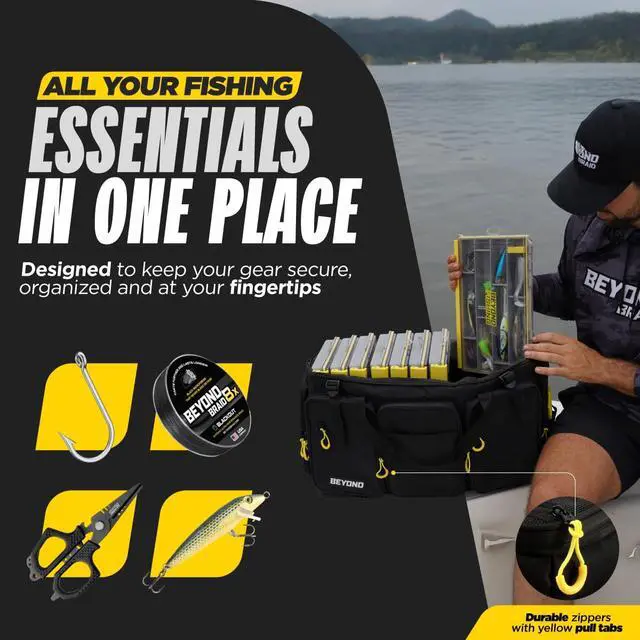 Alt view image 2 of 7 - Beyond Fishing Hauler Tackle Bags - Water Resistant With Hard Molded Bottom - Perfect for Fresh Water & Salt Water Fishing Tackle Storage - Holds Tackle Boxes and Fishing Gear