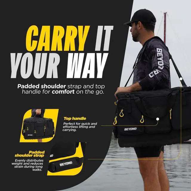 Alt view image 6 of 7 - Beyond Fishing Hauler Tackle Bags - Water Resistant With Hard Molded Bottom - Perfect for Fresh Water & Salt Water Fishing Tackle Storage - Holds Tackle Boxes and Fishing Gear