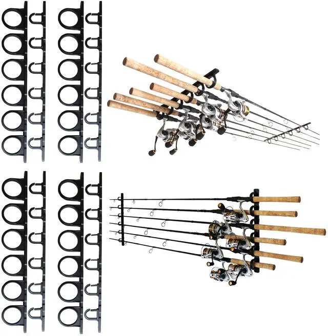 Main image of Set of 4 Adaptable 6, 12, 18, or 24-Rod Horizontal Wall-Mount Fishing Pole Holders, Ceiling or Wall Fishing Rod Racks for Garage, Fits Most 0.12" to 0.75" Diameter Rods