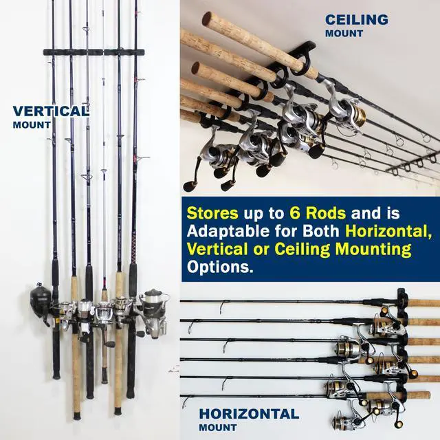 Alt view image 2 of 7 - Set of 4 Adaptable 6, 12, 18, or 24-Rod Horizontal Wall-Mount Fishing Pole Holders, Ceiling or Wall Fishing Rod Racks for Garage, Fits Most 0.12" to 0.75" Diameter Rods