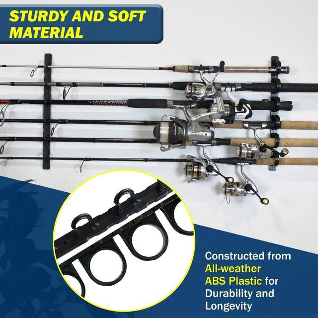Alt view image 3 of 7 - Set of 4 Adaptable 6, 12, 18, or 24-Rod Horizontal Wall-Mount Fishing Pole Holders, Ceiling or Wall Fishing Rod Racks for Garage, Fits Most 0.12" to 0.75" Diameter Rods