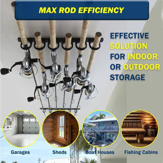 Alt view image 5 of 7 - Set of 4 Adaptable 6, 12, 18, or 24-Rod Horizontal Wall-Mount Fishing Pole Holders, Ceiling or Wall Fishing Rod Racks for Garage, Fits Most 0.12" to 0.75" Diameter Rods