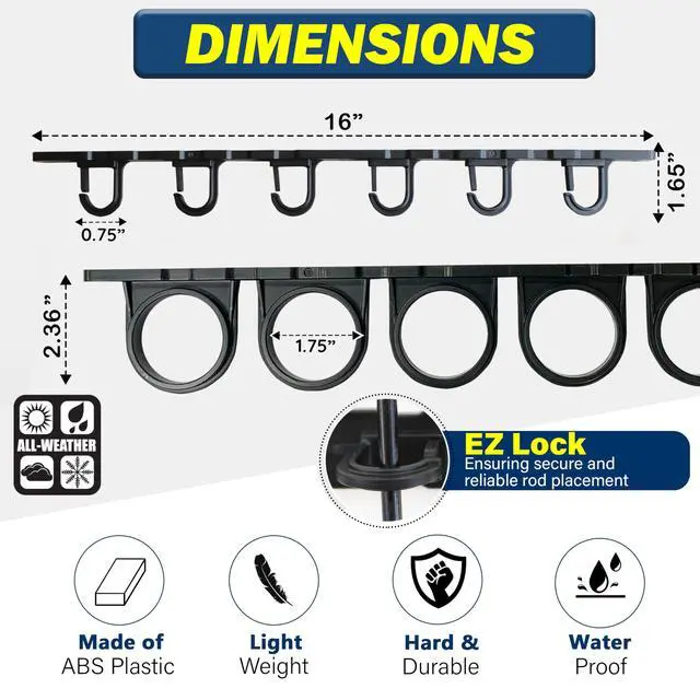 Alt view image 6 of 7 - Set of 4 Adaptable 6, 12, 18, or 24-Rod Horizontal Wall-Mount Fishing Pole Holders, Ceiling or Wall Fishing Rod Racks for Garage, Fits Most 0.12" to 0.75" Diameter Rods