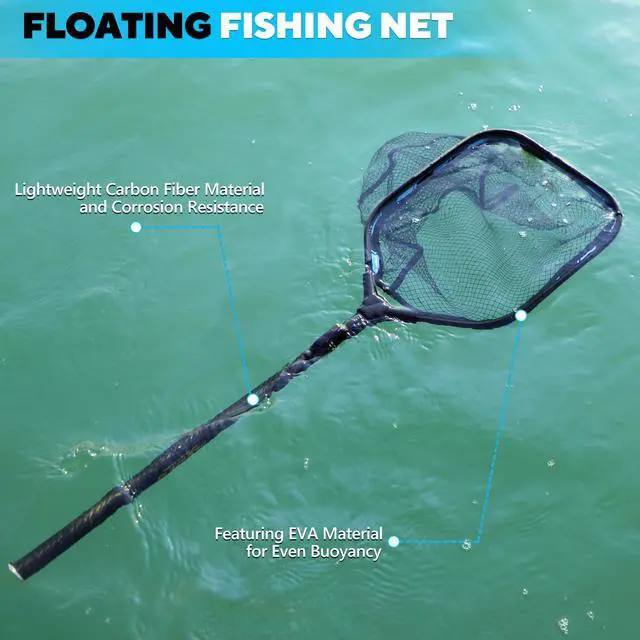 Alt view image 3 of 7 - Floating Fishing Net with Telescoping Handle, Carbon Fiber Ultralight Long Fish Net, Collapsible Landing Net 6.56/7.86Ft, Fishing Gear Kayak Accessories for Bass Trout Salmon