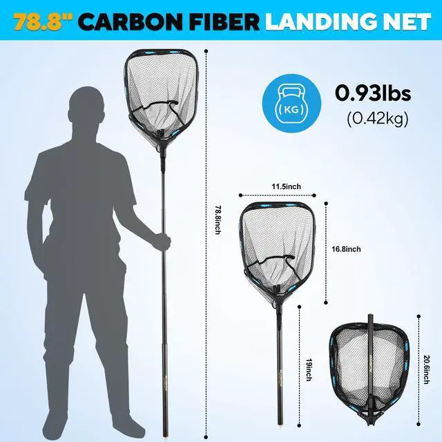 Alt view image 4 of 7 - Floating Fishing Net with Telescoping Handle, Carbon Fiber Ultralight Long Fish Net, Collapsible Landing Net 6.56/7.86Ft, Fishing Gear Kayak Accessories for Bass Trout Salmon