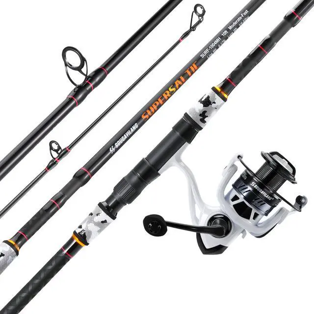 Alt view image 2 of 7 - Surf Fishing Rod and Reel Combo, 4 Piece MH/H Saltwater Fishing Combo with 5000 Size Spinning Reel(12'/15')