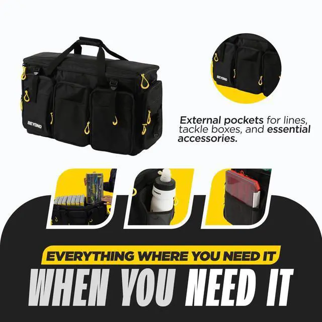 Alt view image 3 of 7 - Beyond Fishing Hauler Tackle Bags - Water Resistant With Hard Molded Bottom - Perfect for Fresh Water & Salt Water Fishing Tackle Storage - Holds Tackle Boxes and Fishing Gear
