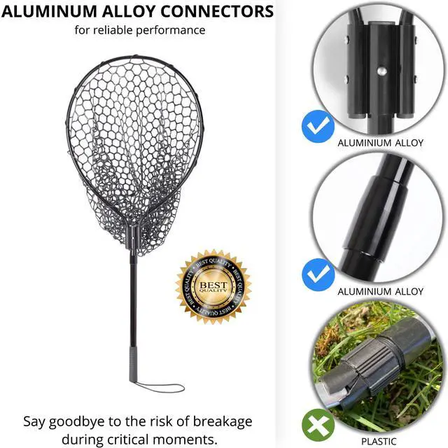 Alt view image 2 of 7 - High Strength Large Landing Net - Rubber Fishing Net with Long Telescoping Handle & Soft Rubber Netting, Landing Nets for Fishing, Ideal for Boat, Pier, River Angling