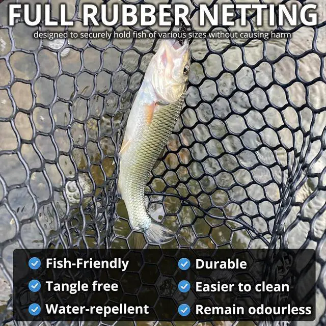 Alt view image 4 of 7 - High Strength Large Landing Net - Rubber Fishing Net with Long Telescoping Handle & Soft Rubber Netting, Landing Nets for Fishing, Ideal for Boat, Pier, River Angling