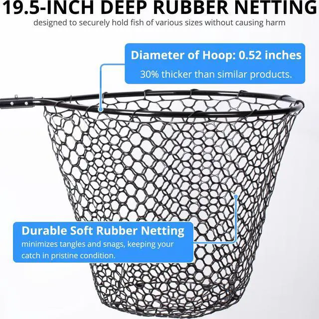 Alt view image 5 of 7 - High Strength Large Landing Net - Rubber Fishing Net with Long Telescoping Handle & Soft Rubber Netting, Landing Nets for Fishing, Ideal for Boat, Pier, River Angling