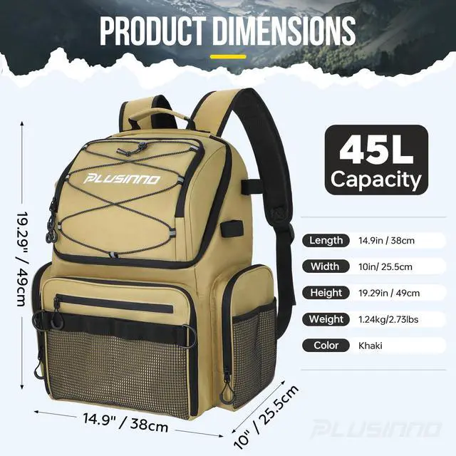 Alt view image 3 of 7 - Cooler Fishing Backpack with Rod Holders 45L Large Water-resistant Fishing Tackle bag Store Fishing Gear Fishing Gifts for Men Father