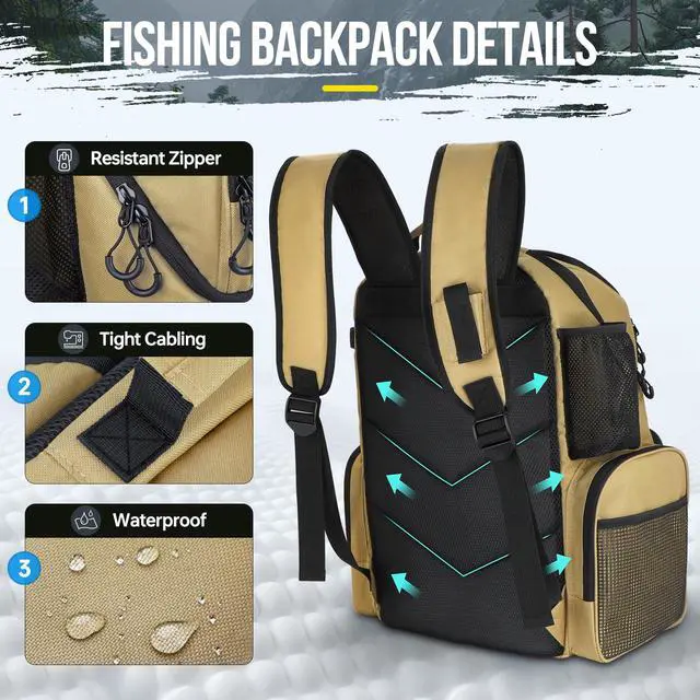 Alt view image 5 of 7 - Cooler Fishing Backpack with Rod Holders 45L Large Water-resistant Fishing Tackle bag Store Fishing Gear Fishing Gifts for Men Father