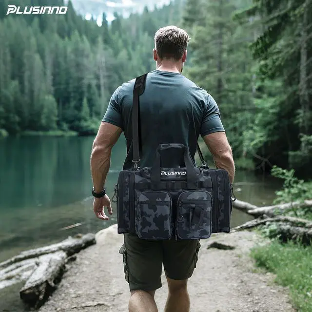 Alt view image 4 of 7 - Tackle Bag - Expandable Fishing Bag with fishing net for Saltwater & Freshwater - Water Resistant Fishing Gear Shoulder Bag For Men