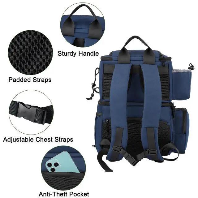Alt view image 7 of 7 - Fishing Backpack, Tackle Storage Bag with Rod Holders & Cooler | Water Resistant Fishing Bag Fits 4 3600 Trays, Large Wide Open Tackle Box Backpack, Gifts for Fishermen