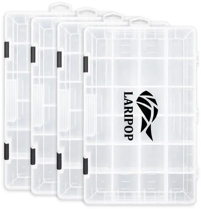 Main image of 4-Pack 3700 Fishing Tackle Boxes, Clear Plastic Storage Trays with Adjustable Dividers, Organizer for Lures, Hooks, Sinkers, Jigs & Fishing Accessories