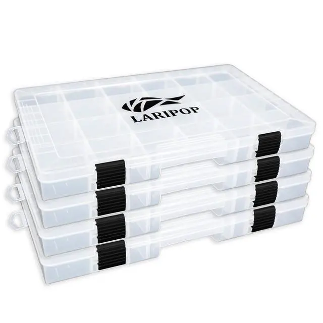 Alt view image 2 of 7 - 4-Pack 3700 Fishing Tackle Boxes, Clear Plastic Storage Trays with Adjustable Dividers, Organizer for Lures, Hooks, Sinkers, Jigs & Fishing Accessories
