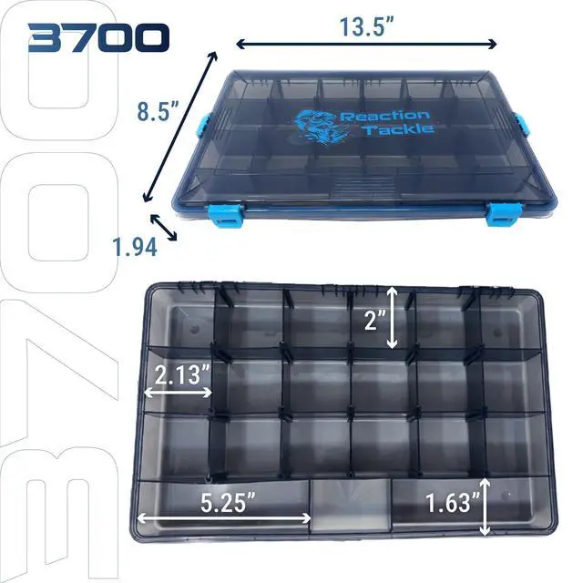 Alt view image 2 of 7 - Standard Tackle Trays, Plastic Tackle Box Organizers with Four Secure Latches, Removable Dividers and Semi Transparent Lid for Fishing Storage - 3700 (4-Pack)