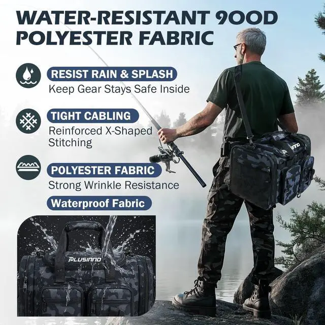 Alt view image 7 of 7 - Tackle Bag - Expandable Fishing Bag with fishing tools for Saltwater & Freshwater - Water Resistant Fishing Gear Shoulder Bag For Men, All-purpose Carrying Bags for Outdoors